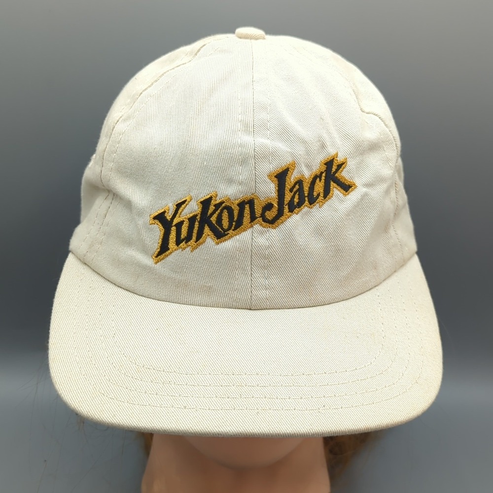 Vintage 90s Yukon Jack Whiskey Hat Rare Promo Made In USA Tan Embroidered Drink